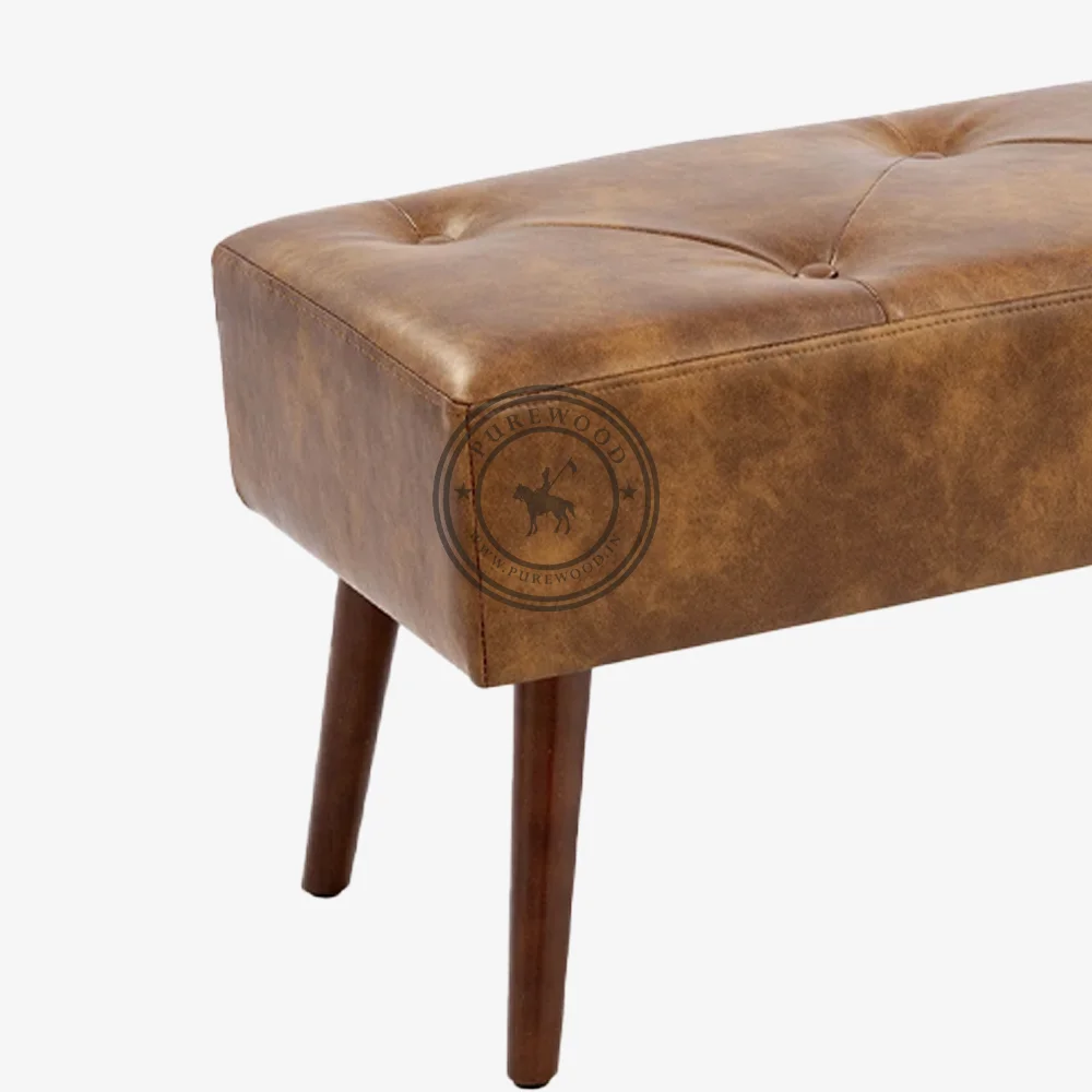 Nuthatch Leather Bench with Wooden Legs - Image 3