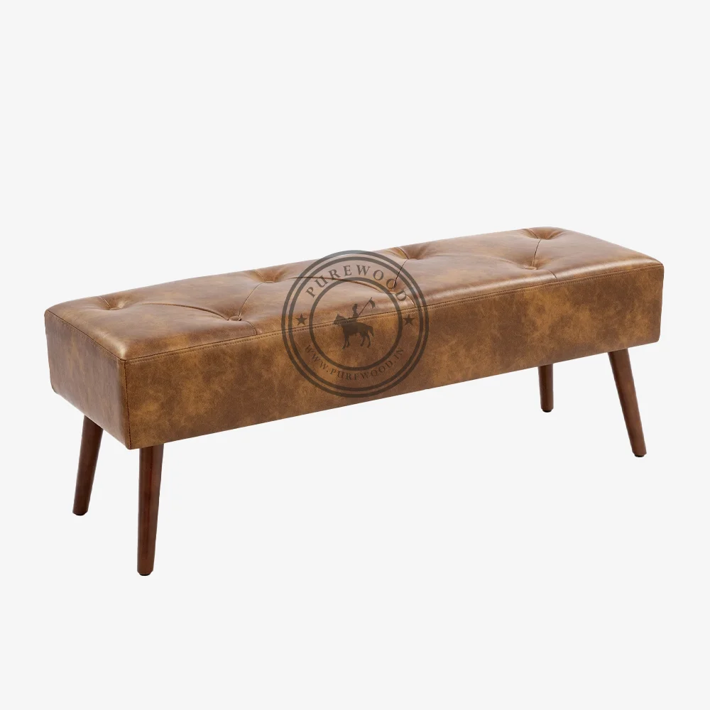 Nuthatch Leather Bench with Wooden Legs