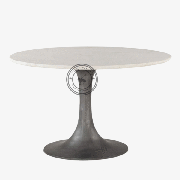 Rose White Marble Round Dining Table Silver Base - Thumbnail 1