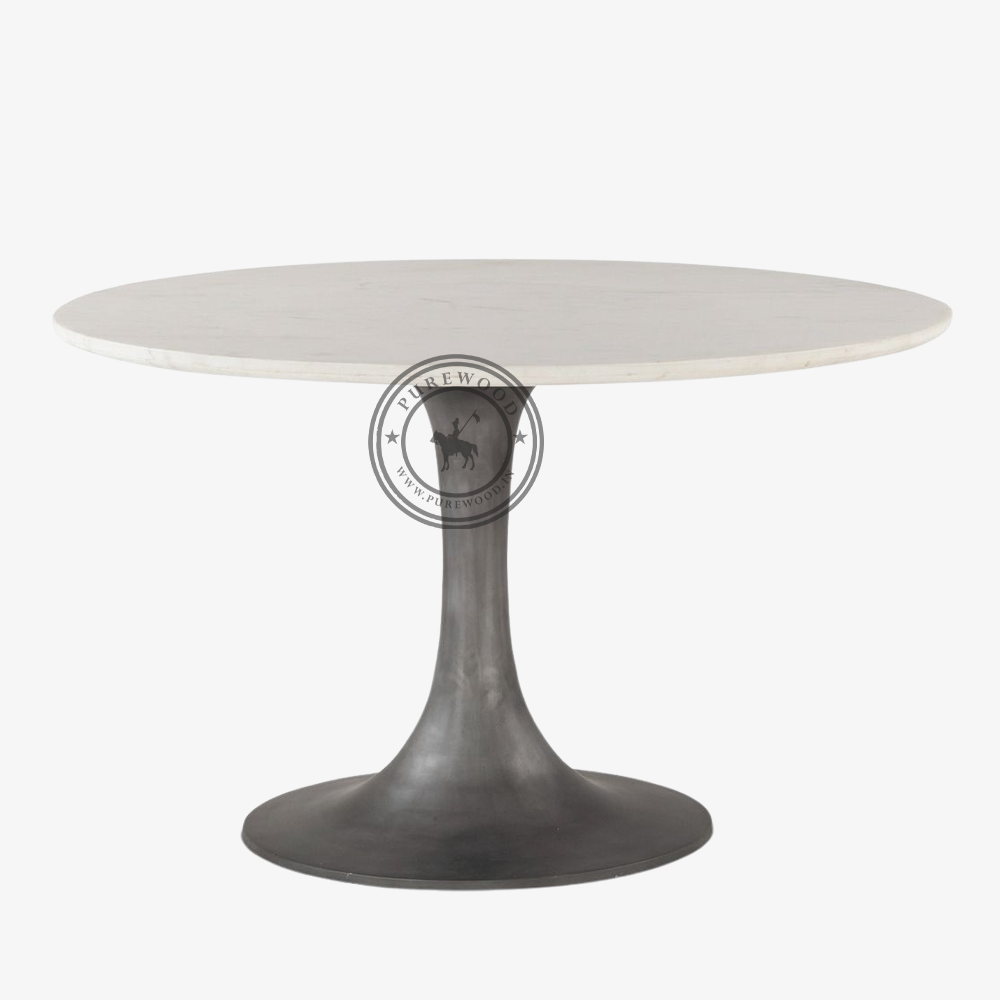 Rose White Marble Round Dining Table Silver Base