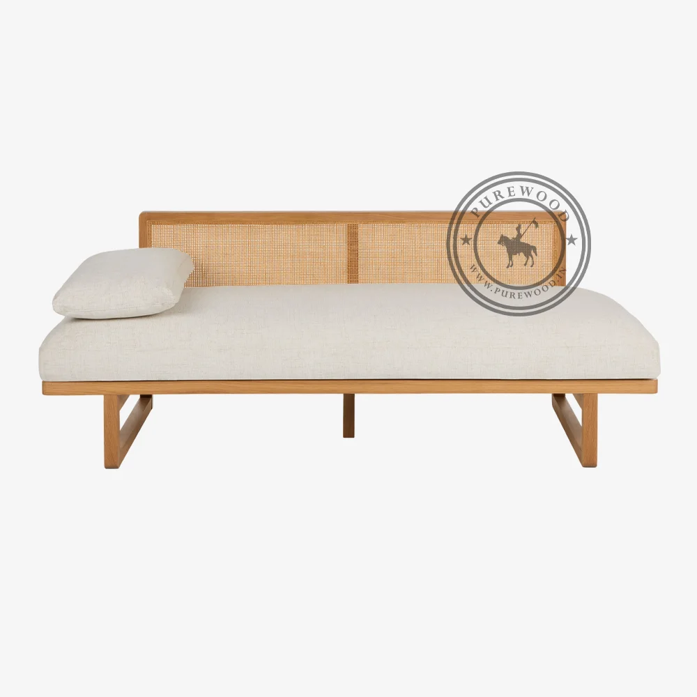 Cane Wooden Fabric Sofa